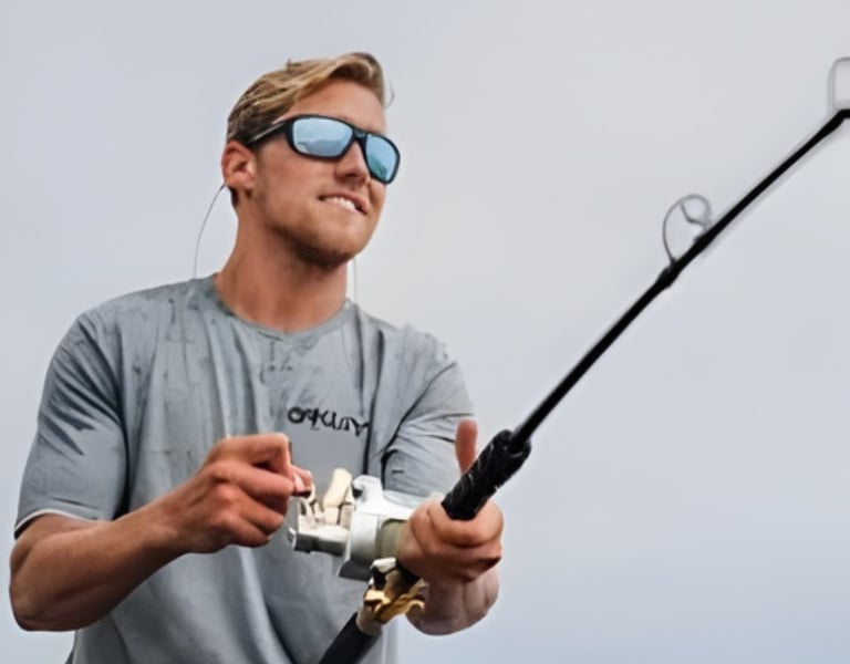 Man fishing with athletic sunglasses