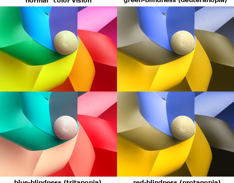 Comparison of what people with different types of color blindness see