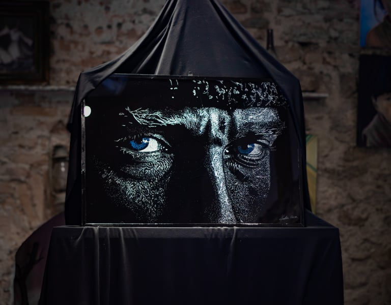 Original broken glass portrait of Mustafa Kemal Ataturk - Unique glass art by Yasin Uca