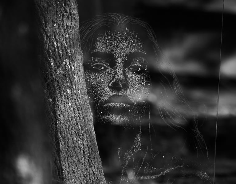 Timeless glass memorial portrait of a woman - Original broken glass sculpture designed to eternalize