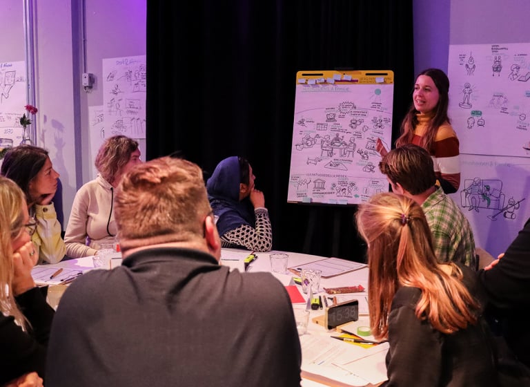 Live tekenen door Ineke Neutelings van Inktvisie tijdens een burgerpanel op een flipover.