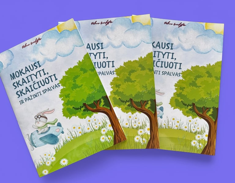 Lavinimo knygelė „Mokausi skaityti, skaičiuoti ir pažinti spalvas“