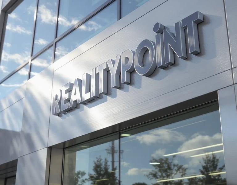 front view of building sign board name Reality Point