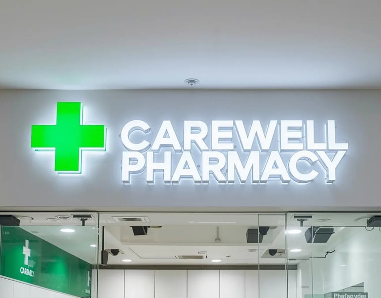 a sign that says carewell pharmacy