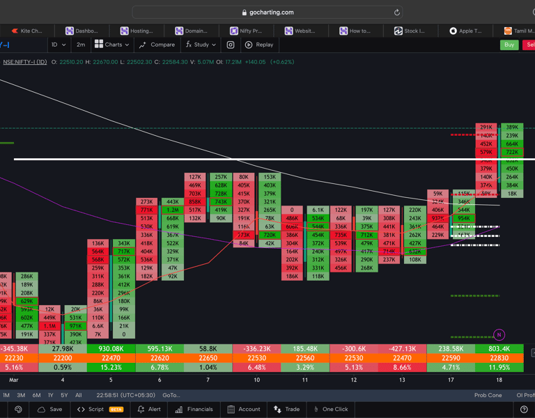 Nifty 50 Future - daily Timeframe  order-flow Chart Showing Market Trends  for Today Market 