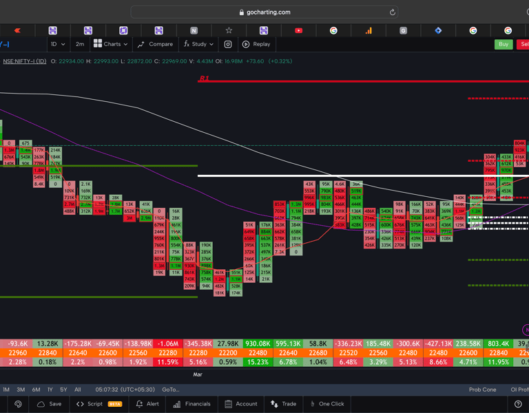 Nifty 50 Future - daily Timeframe  order-flow Chart Showing Market Trends  for Today Market 