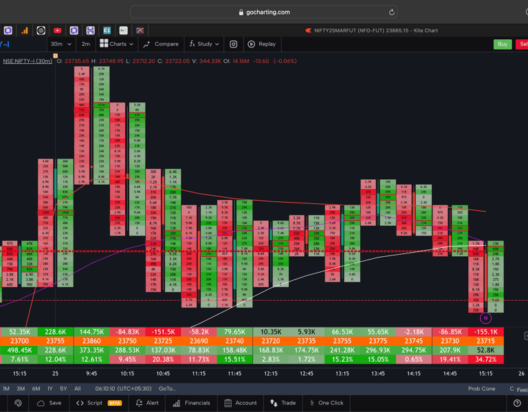 Nifty 50 Future - 30 Minutes Timeframe  order-flow Chart Showing Market Trends  for Today Market 