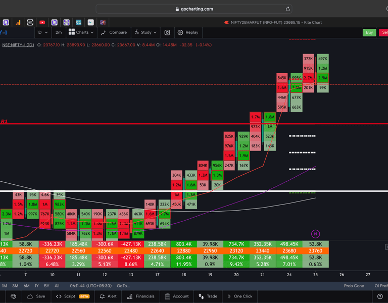 Nifty 50 Future - daily Timeframe  order-flow Chart Showing Market Trends  for Today Market 