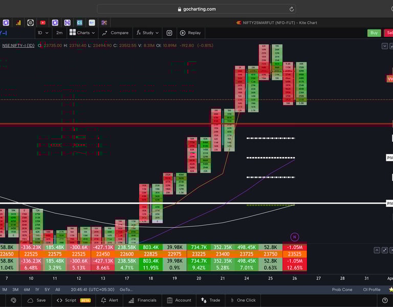 Nifty 50 Future - daily Timeframe  order-flow Chart Showing Market Trends  for Today Market 