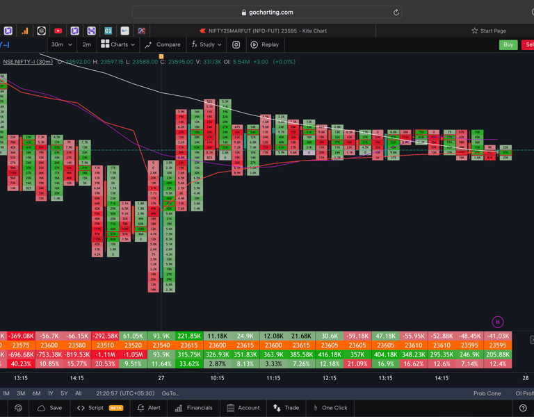 Nifty 50 Future - 30 Minutes Timeframe  order-flow Chart Showing Market Trends  for Today Market 