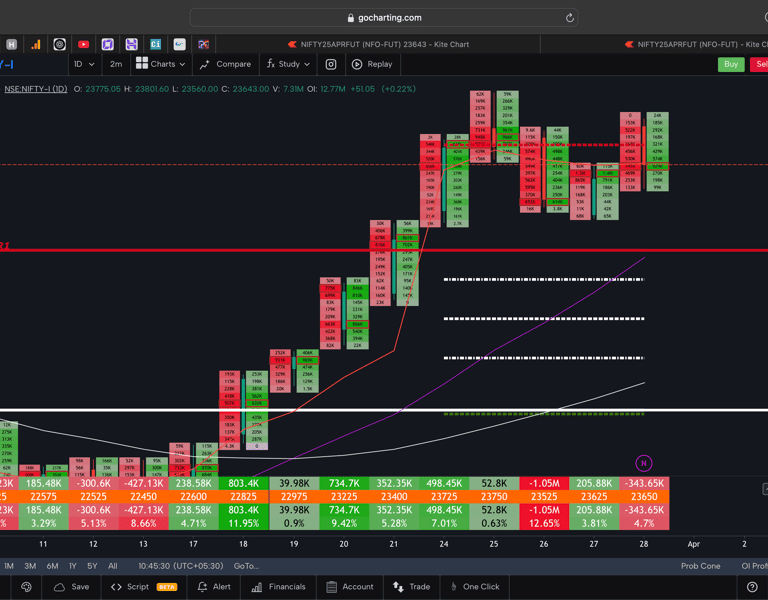 Nifty 50 Future - daily Timeframe  order-flow Chart Showing Market Trends  for Today Market 