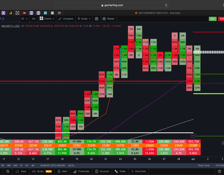 Nifty 50 Future - daily Timeframe  order-flow Chart Showing Market Trends  for Today Market 