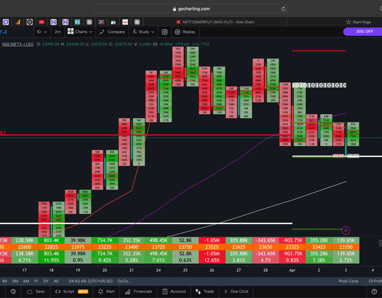 Nifty 50 Future - daily Timeframe  order-flow Chart Showing Market Trends  for Today Market 