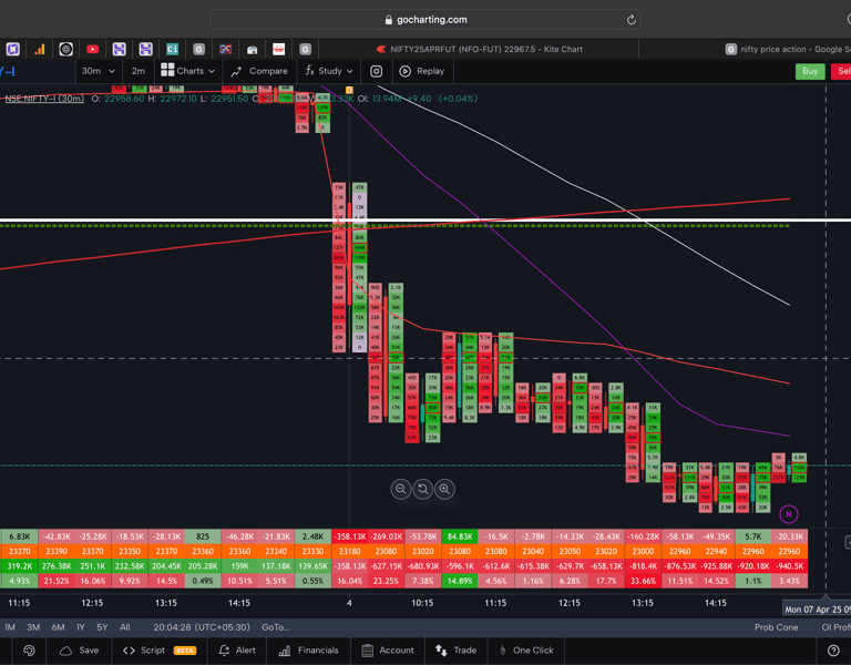 Nifty 50 Future - 30 Minutes Timeframe  order-flow Chart Showing Market Trends  for Today Market 