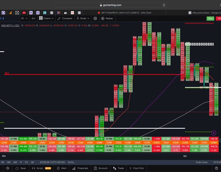 Nifty 50 Future - daily Timeframe  order-flow Chart Showing Market Trends  for Today Market 