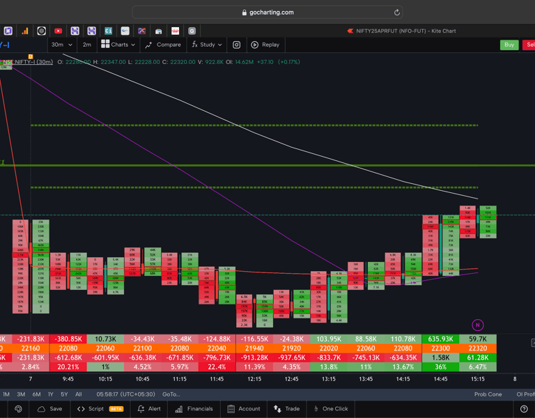 Nifty 50 Future - 30 Minutes Timeframe  order-flow Chart Showing Market Trends  for Today Market 
