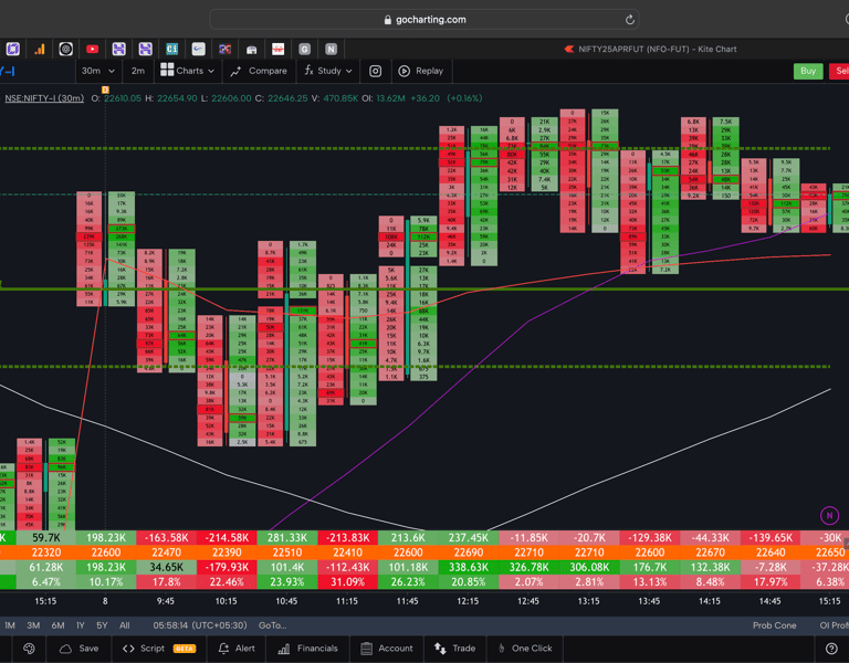 Nifty 50 Future - 30 Minutes Timeframe  order-flow Chart Showing Market Trends  for Today Market 