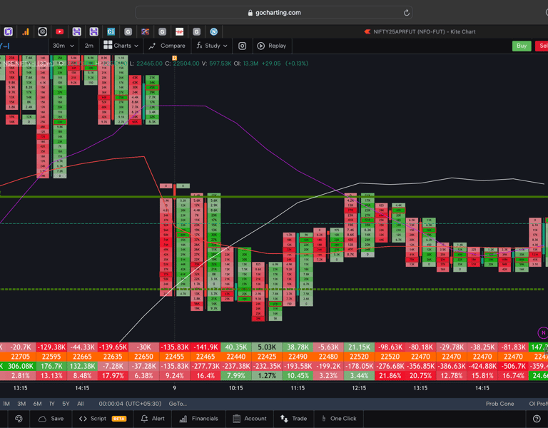 Nifty 50 Future - 30 Minutes Timeframe  order-flow Chart Showing Market Trends  for Today Market 