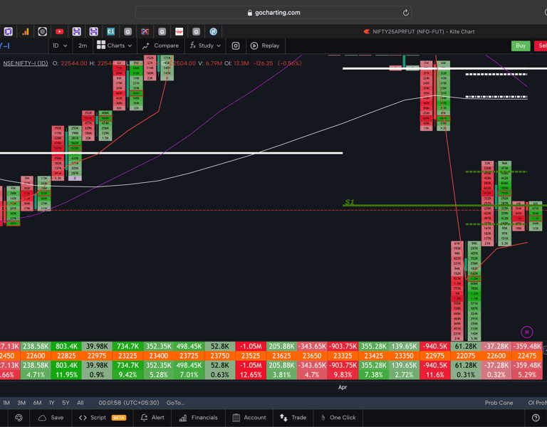 Nifty 50 Future - daily Timeframe  order-flow Chart Showing Market Trends  for Today Market 