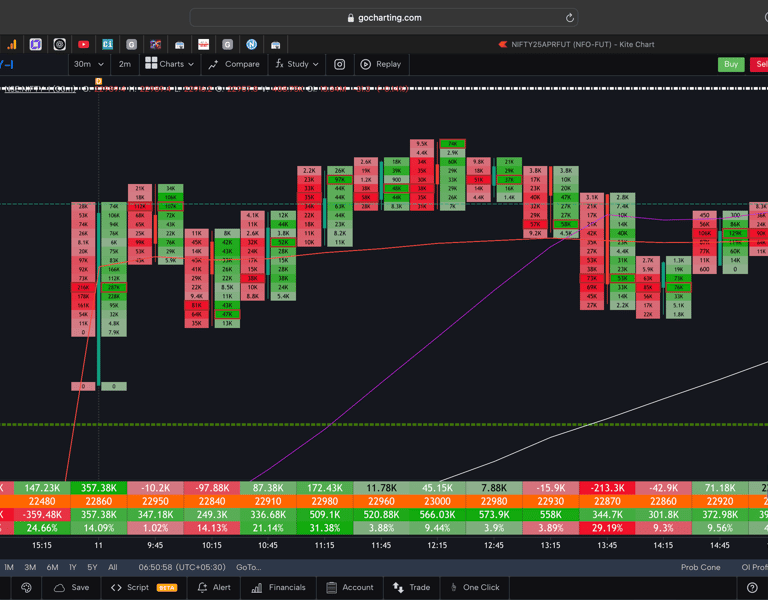 Nifty 50 Future - 30 Minutes Timeframe  order-flow Chart Showing Market Trends  for Today Market 