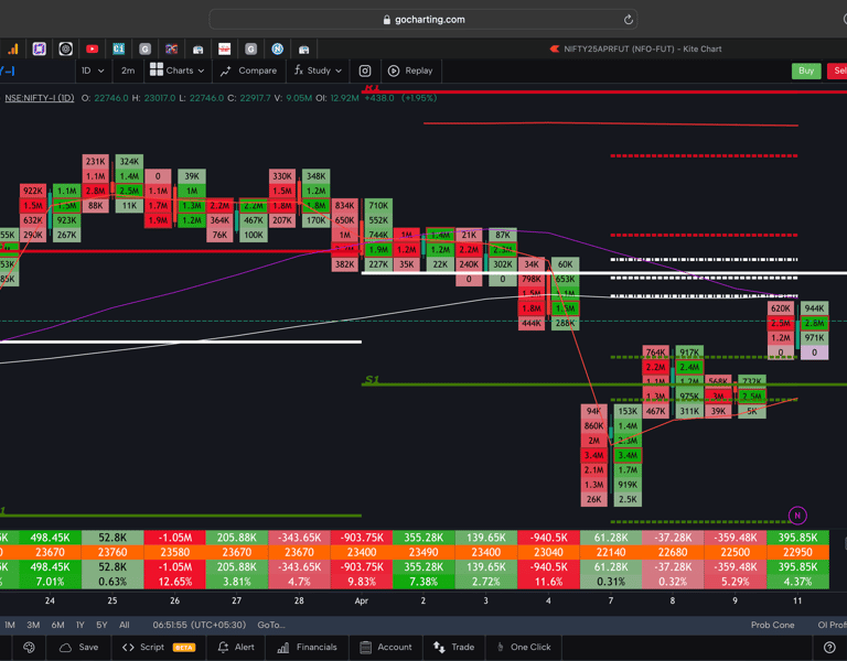Nifty 50 Future - daily Timeframe  order-flow Chart Showing Market Trends  for Today Market 