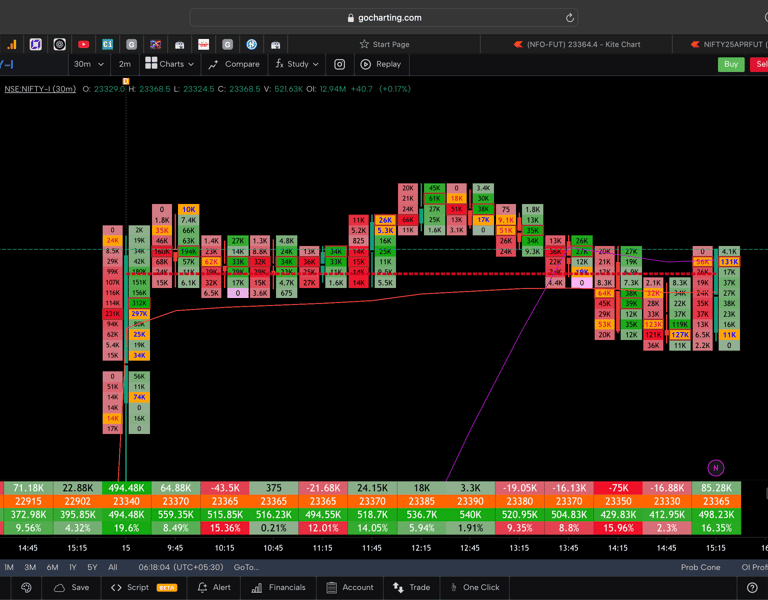 Nifty 50 Future - 30 Minutes Timeframe  order-flow Chart Showing Market Trends  for Today Market 