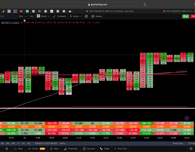 Nifty 50 Future - 30 Minutes Timeframe  order-flow Chart Showing Market Trends  for Today Market 