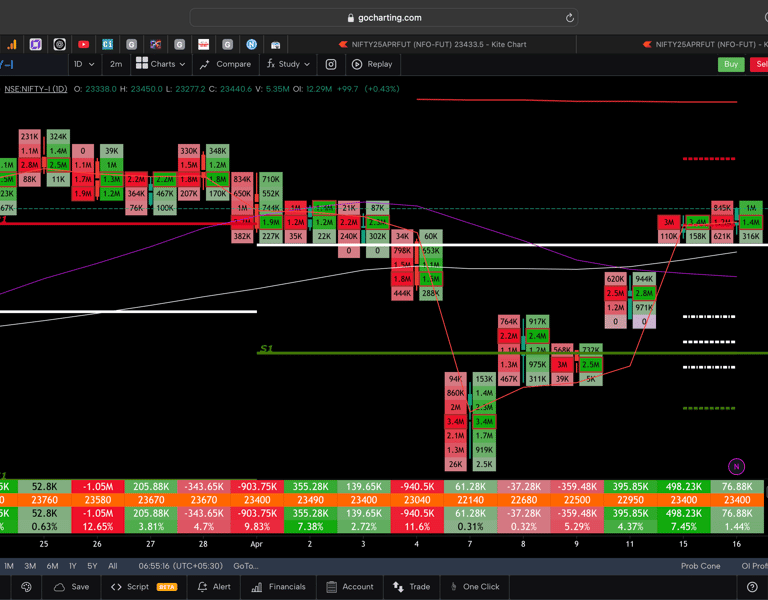 Nifty 50 Future - daily Timeframe  order-flow Chart Showing Market Trends  for Today Market 