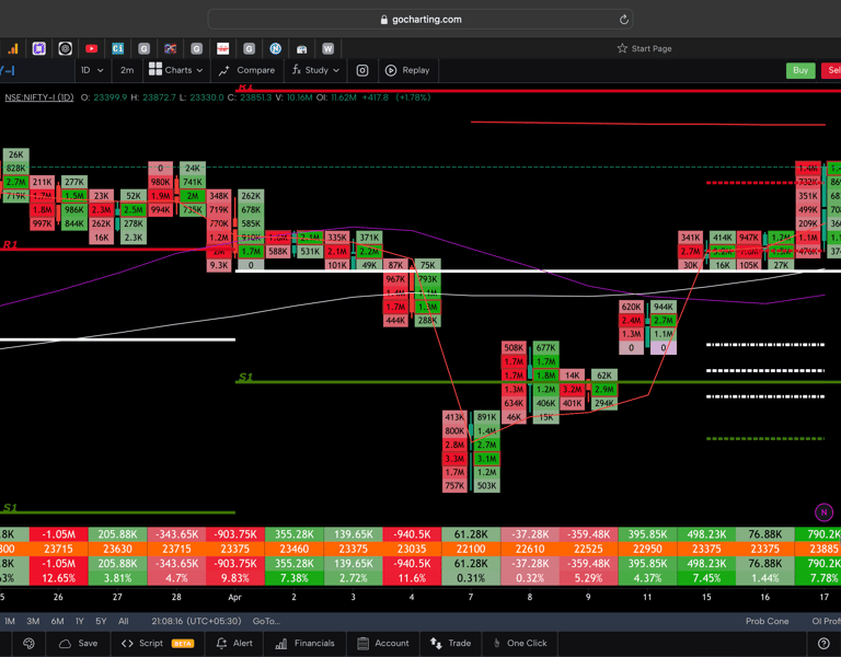 Nifty 50 Future - daily Timeframe  order-flow Chart Showing Market Trends  for Today Market 