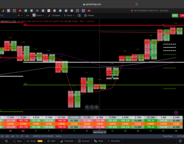 Nifty 50 Future - daily Timeframe  order-flow Chart Showing Market Trends  for Today Market 