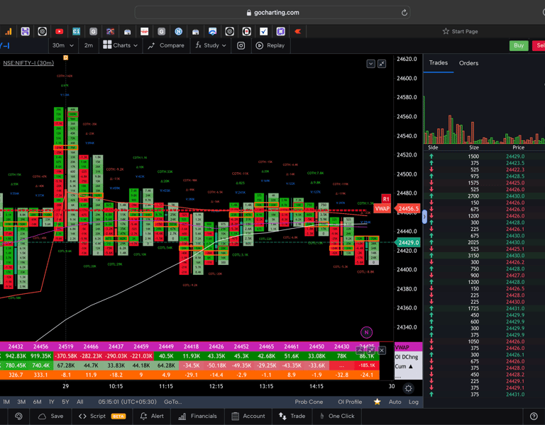 Nifty 50 Future - 30 Minutes Timeframe  order-flow Chart Showing Market Trends  for Today Market 