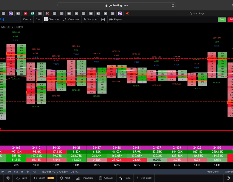 Nifty 50 Future - 30 Minutes Timeframe  order-flow Chart Showing Market Trends  for Today Market 