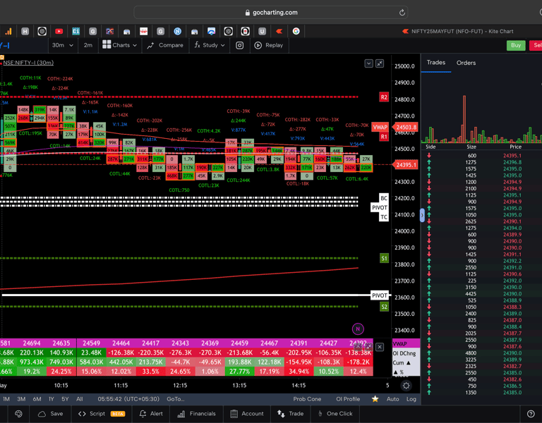 Nifty 50 Future - 30 Minutes Timeframe  order-flow Chart Showing Market Trends  for Today Market 