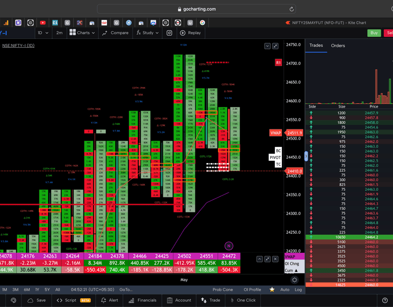 Nifty 50 Future - daily Timeframe  order-flow Chart Showing Market Trends  for Today Market 