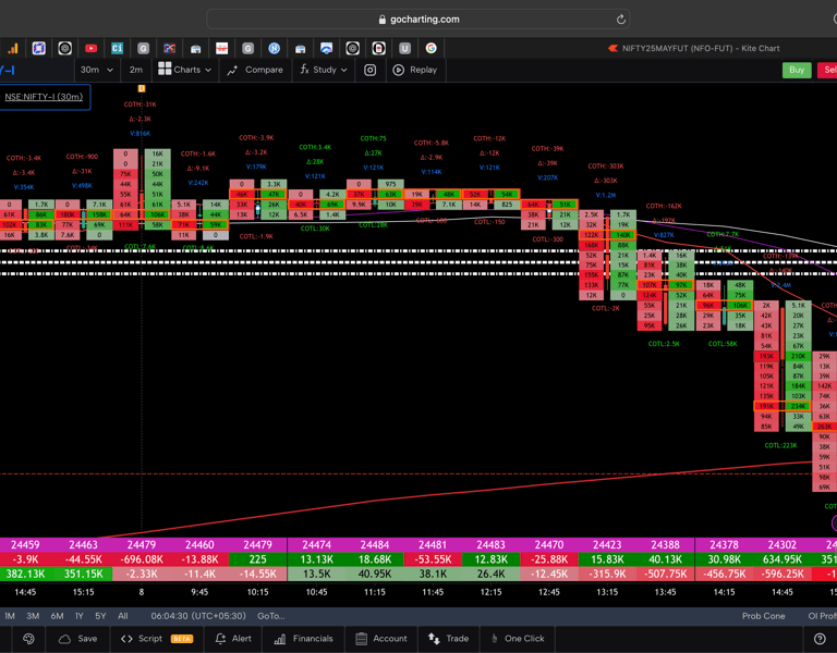 Nifty 50 Future - 30 Minutes Timeframe  order-flow Chart Showing Market Trends  for Today Market 