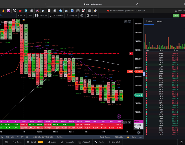 Nifty 50 Future - 30 Minutes Timeframe  order-flow Chart Showing Market Trends  for Today Market 