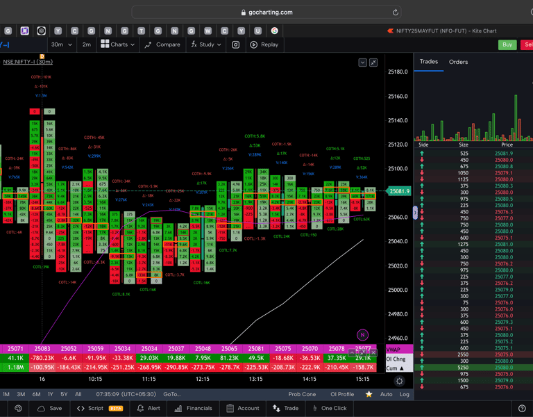 Nifty 50 Future - 30 Minutes Timeframe  order-flow Chart Showing Market Trends  for Today Market 