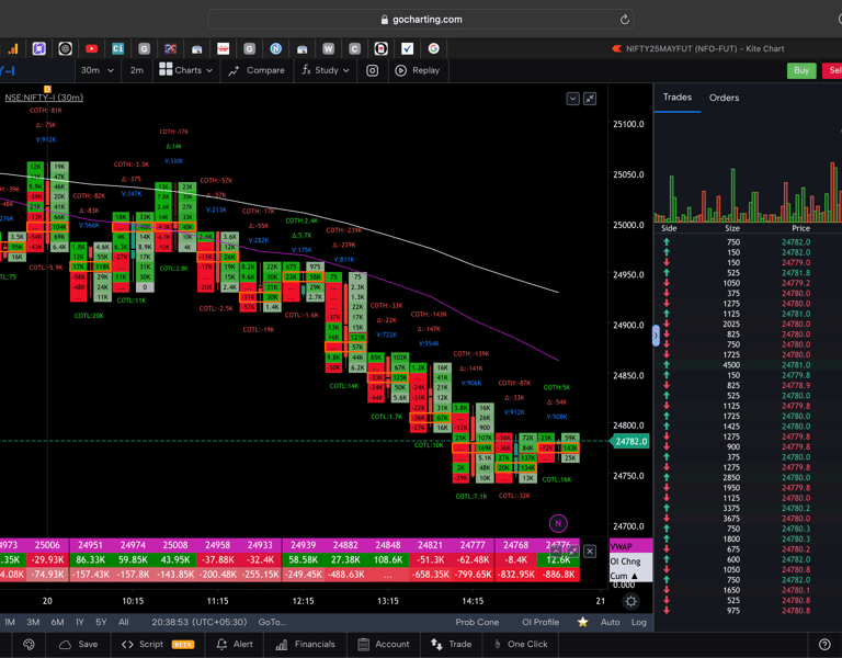Nifty 50 Future - 30 Minutes Timeframe  order-flow Chart Showing Market Trends  for Today Market 