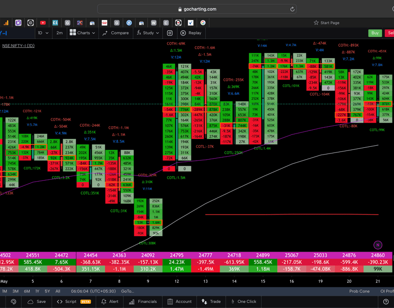 Nifty 50 Future - daily Timeframe  order-flow Chart Showing Market Trends  for Today Market 