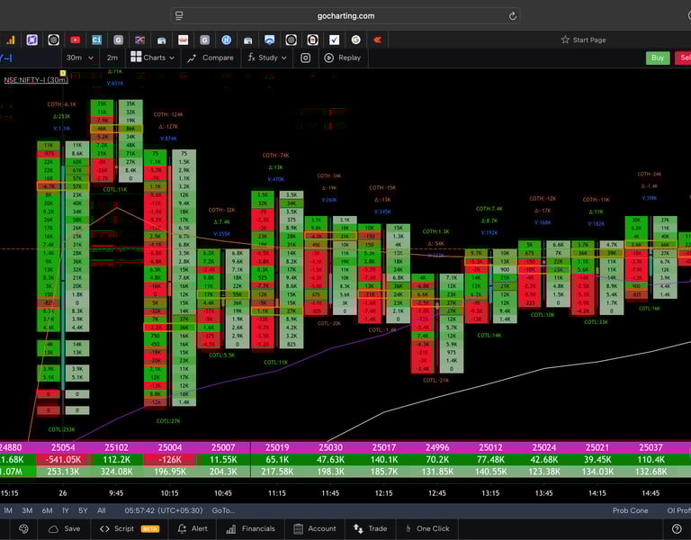 Nifty 50 Future - 30 Minutes Timeframe  order-flow Chart Showing Market Trends  for Today Market 