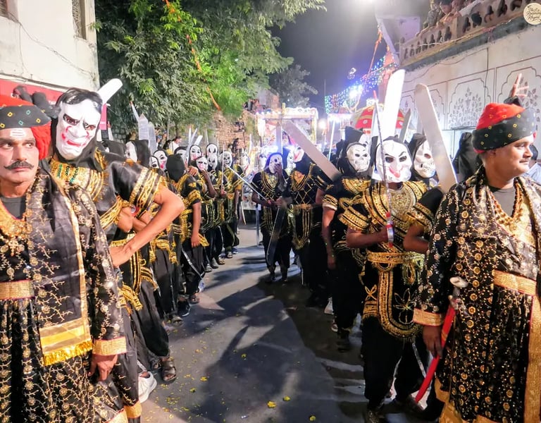 Children dressed as demons in Ravana’s army during Kota Dussehra Shobhayatra.