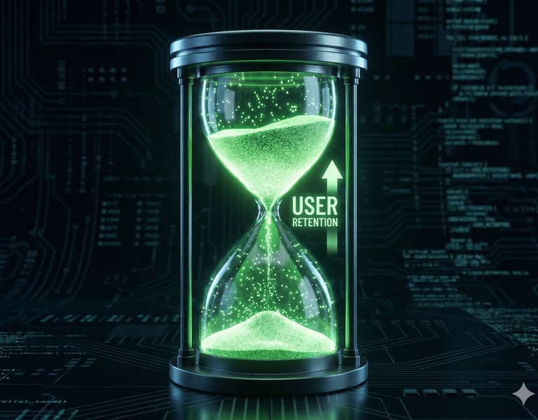 Ampulheta digital simbolizando maior tempo de retenção do cliente no Tour Virtual 360.