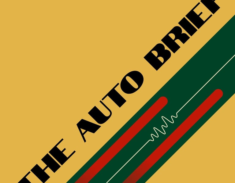 The Auto Brief News podcast cover art featuring a modern green, red, and yellow graphic design.