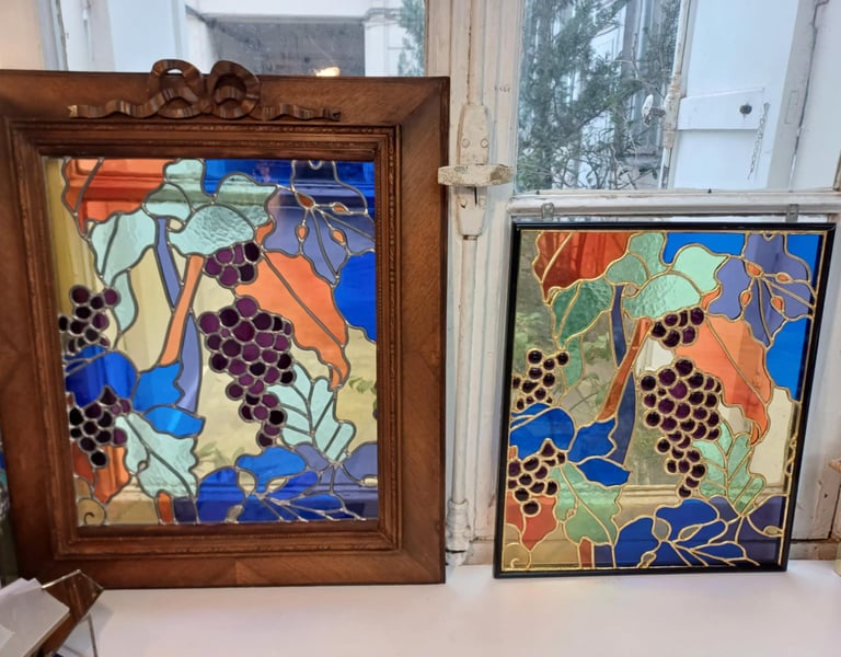 Vitraux d'art sur mesure — commande libre plomb,  motifs végétaux, atelier Paris