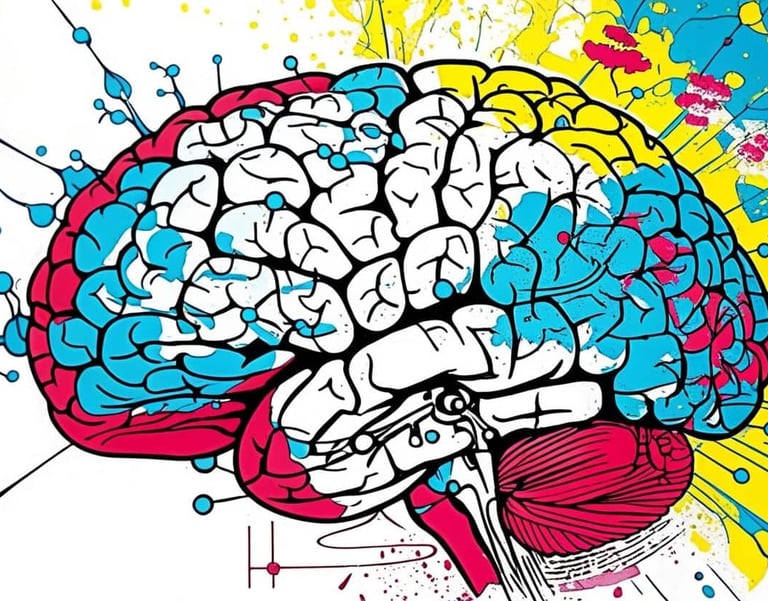 imagem de um cérebro em tons artísticos que representa a evolução pessoal e seus desafios  