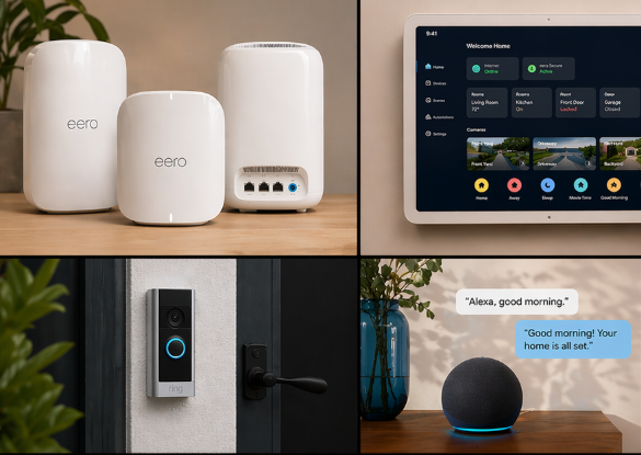 Eero mesh Wi-Fi routers and integrated smart home automation devices.