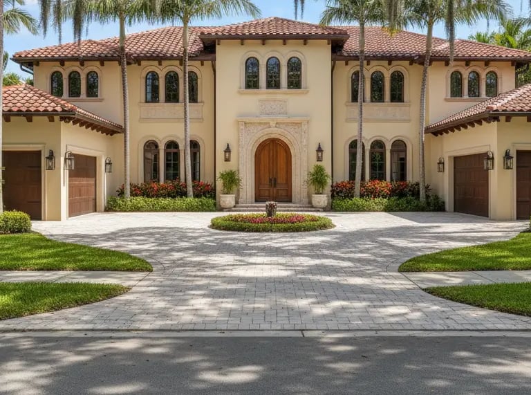 Wide custom concrete driveway in Coral Gables, FL