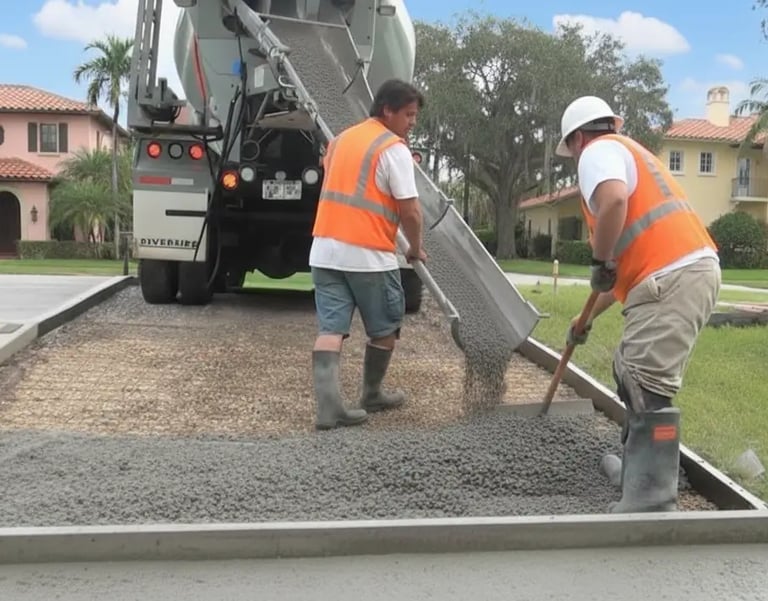 Freshly poured concrete driveway in Coral Gables, FL home