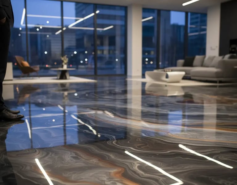 beautiful metallic epoxy lobby floor in Coral Gables, FL