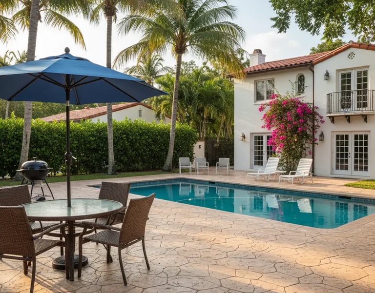 Stamped Comcrete Pool Deck in Coral Gables Home